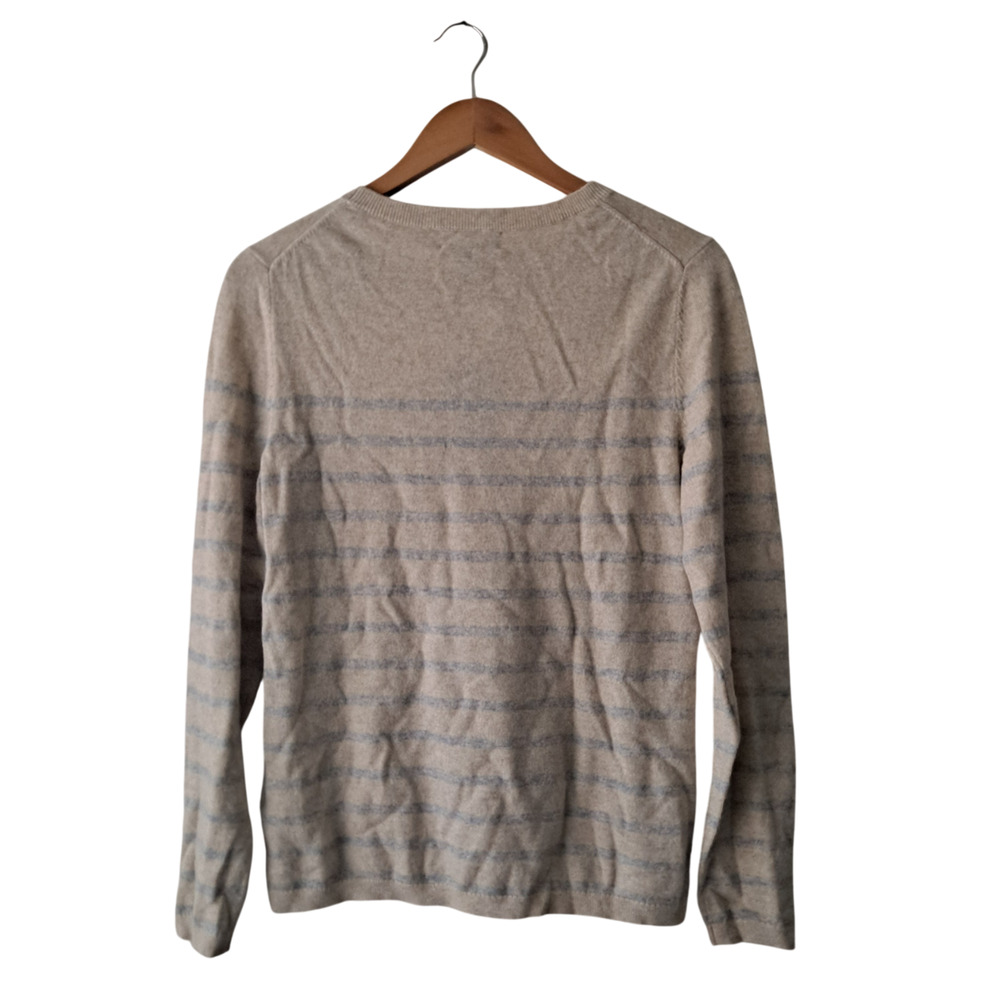 NWT Lands' End Sandshell Stripe Cashmere Sweater Tan & Gray Women's Size L 14-16 - Picture 2 of 11